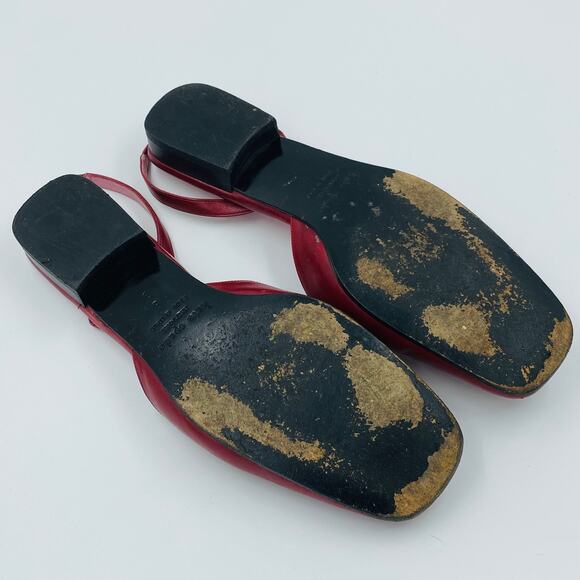 Kate Spade New York Red Leather Square Toe Slingback Flats Buckle Detail Size 8 - Picture 7 of 8